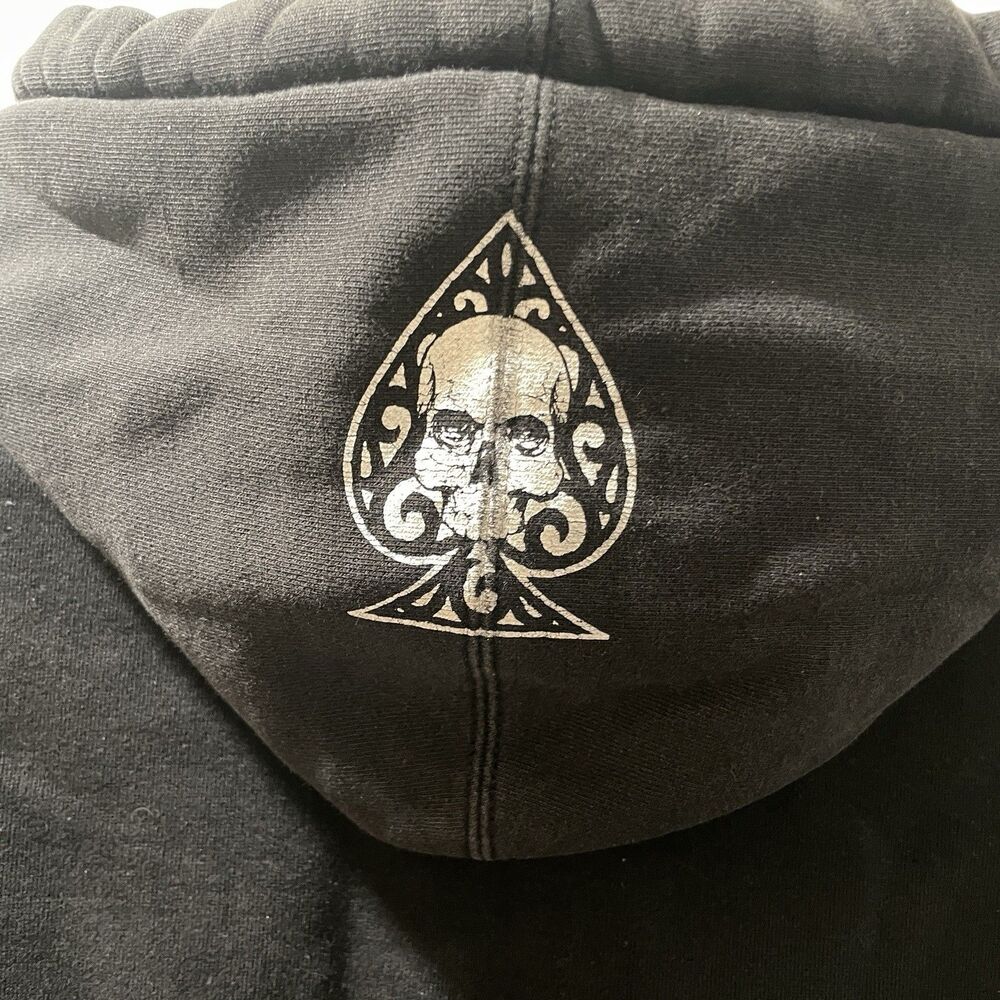 Vtg Icon Moto Spade Skull Hoodie Black Size L Biker Motorcycle Sweatshirt Y2K - Picture 7 of 9